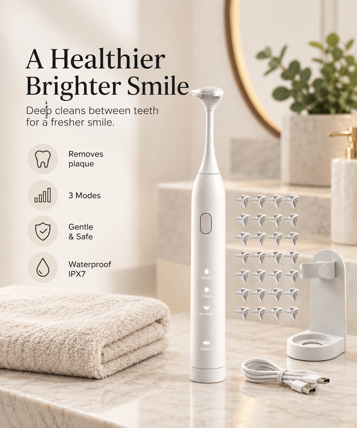 3-Mode Electric Dental Flosser – Rechargeable & Waterproof